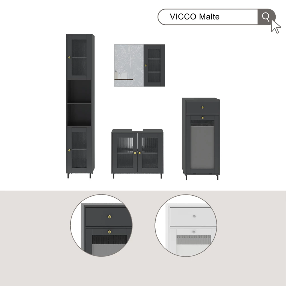 Vicco Set di mobili da bagno Bianco 3 parti, Malte
