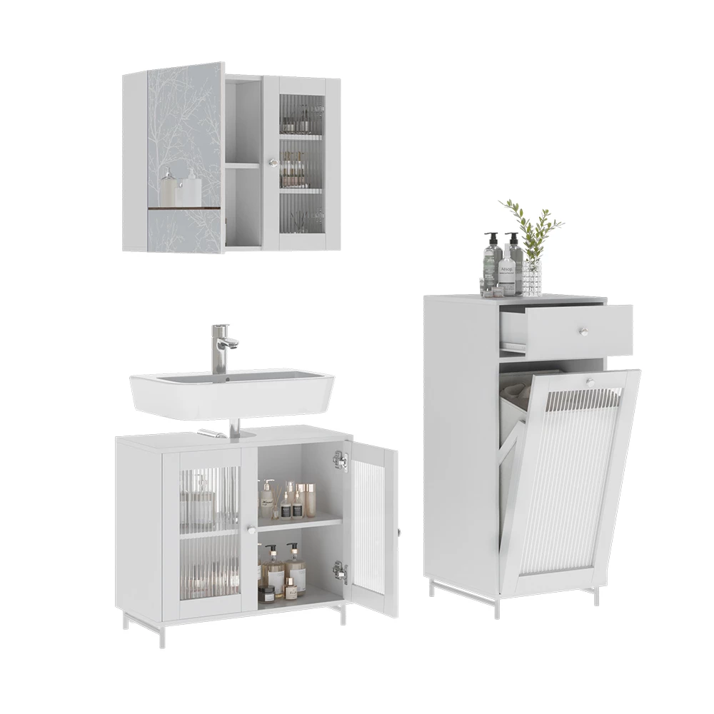 Vicco Set di mobili da bagno Bianco 3 parti, Malte