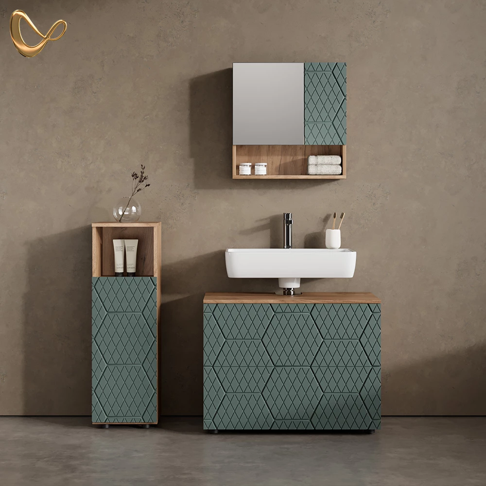 livinity® Midischrank Grün/Goldkraft Eiche 30 x 95 cm, Ronco