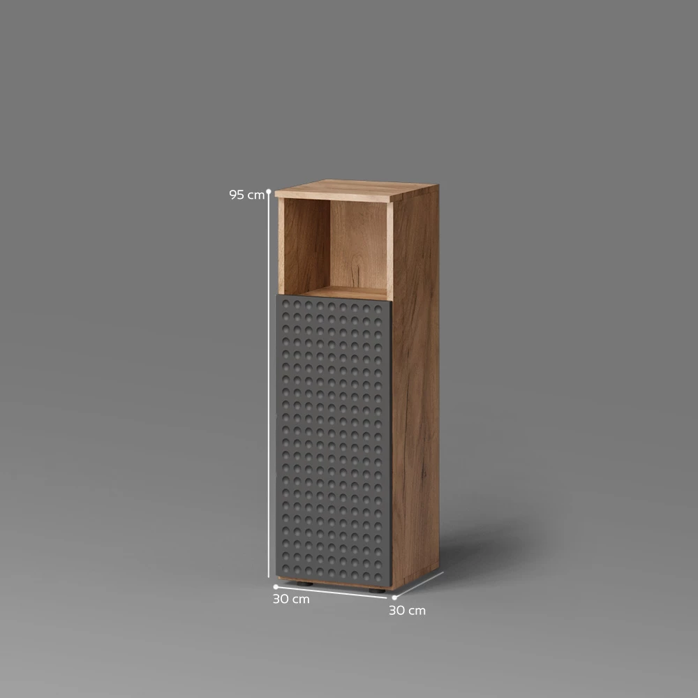 Midischrank in Anthrazit gepunktet auf weißem Hintergrund mit sichtbaren Maßen