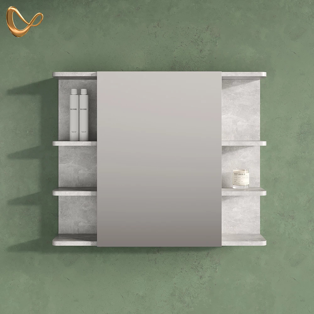 livinity® Bathroom mirror cabinet Concrete 79.6 x 64 cm, Fucino