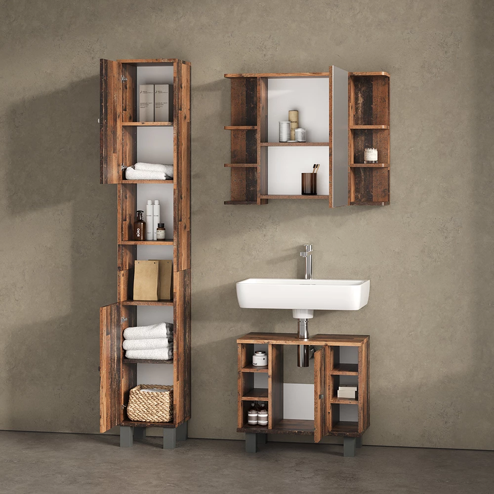 livinity® Badmöbel-Set Eiche rustikal 2 Teile, Fucino