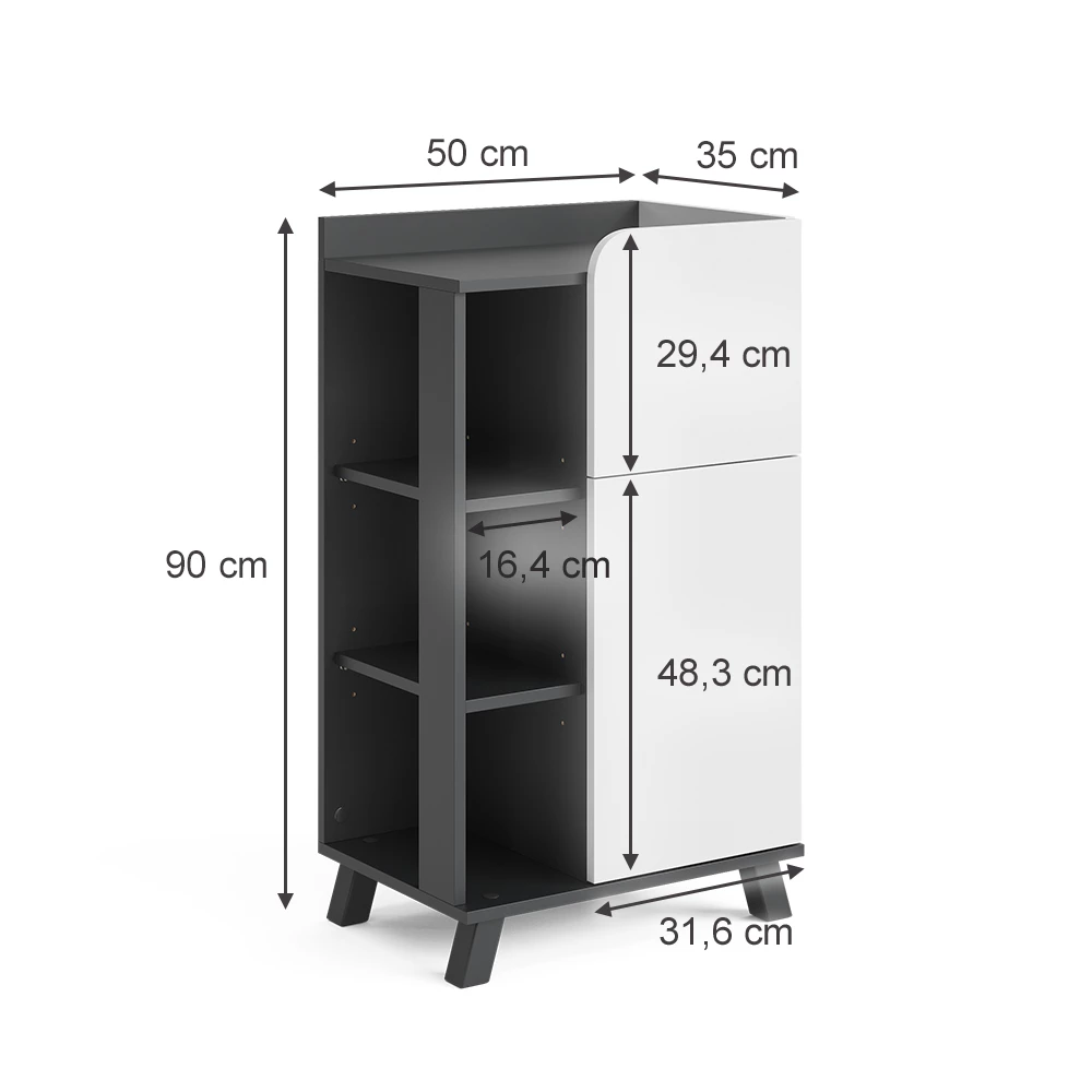 ViccoMidischrank"Karen",Antracite/branco ,50x90 cm mit Tür und Schublade