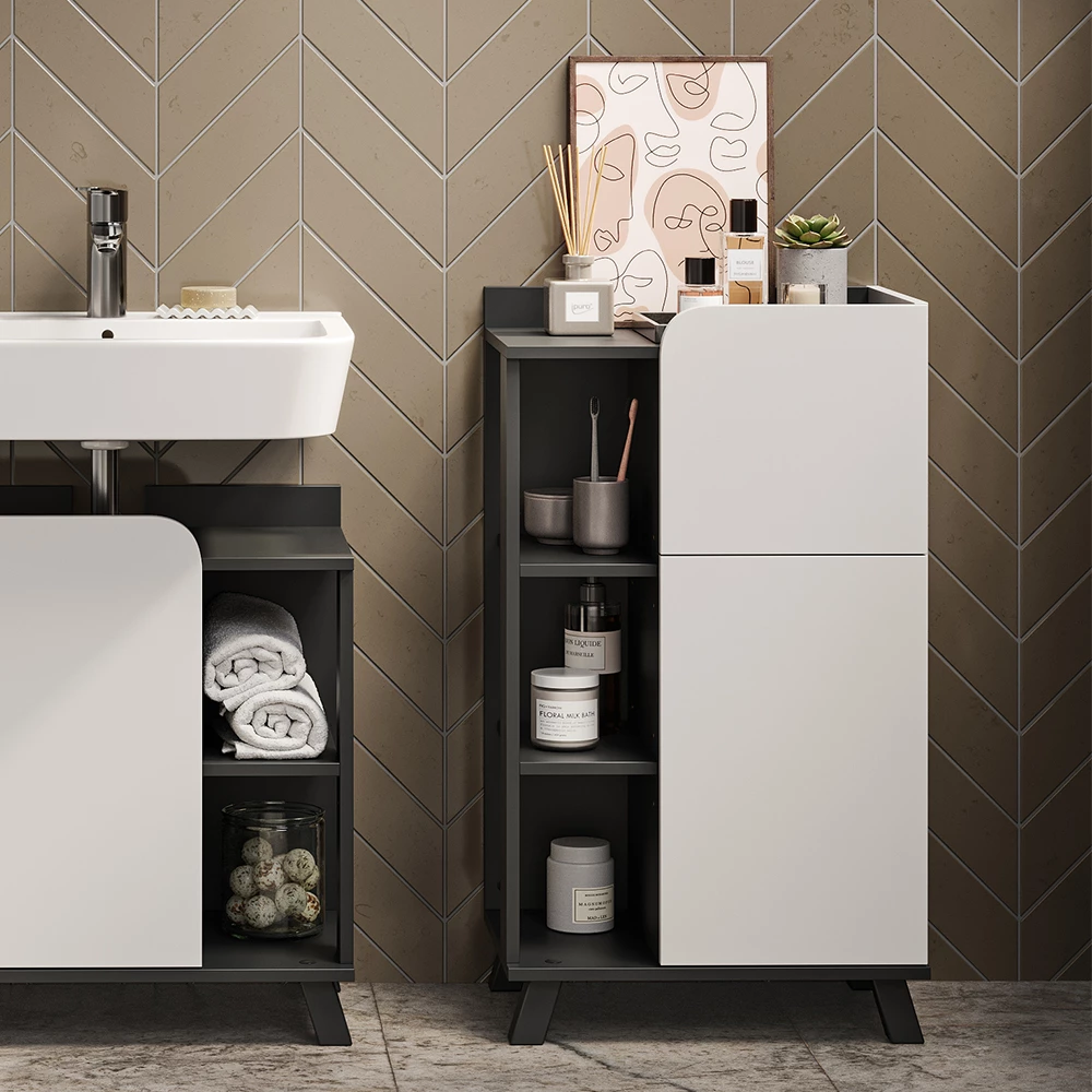 Vicco Midischrank "Karen", Anthrazit/Weiß, 50 x 90 cm mit Tür und Schublade