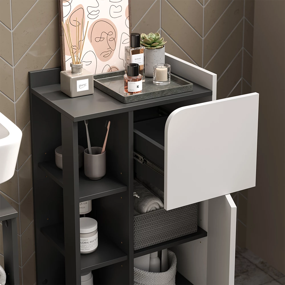 Vicco Midischrank "Karen", Anthrazit/Weiß, 50 x 90 cm mit Tür und Schublade