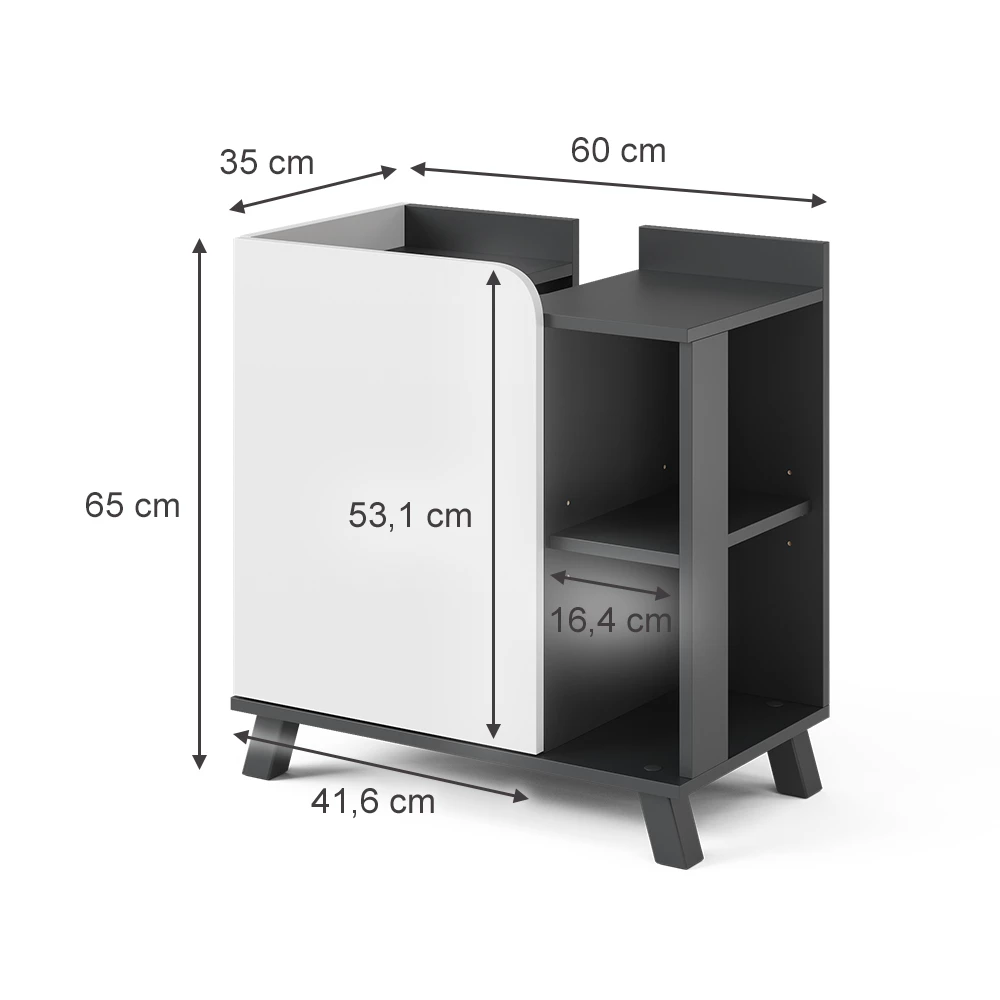Vicco Wastafelonderbouw "Karen", Antraciet/wit, 60 x 65 cm met deur en open vakken