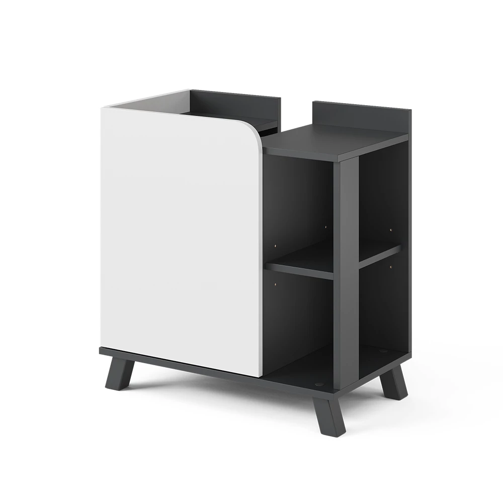 Vicco Wastafelonderbouw "Karen", Antraciet/wit, 60 x 65 cm met deur en open vakken