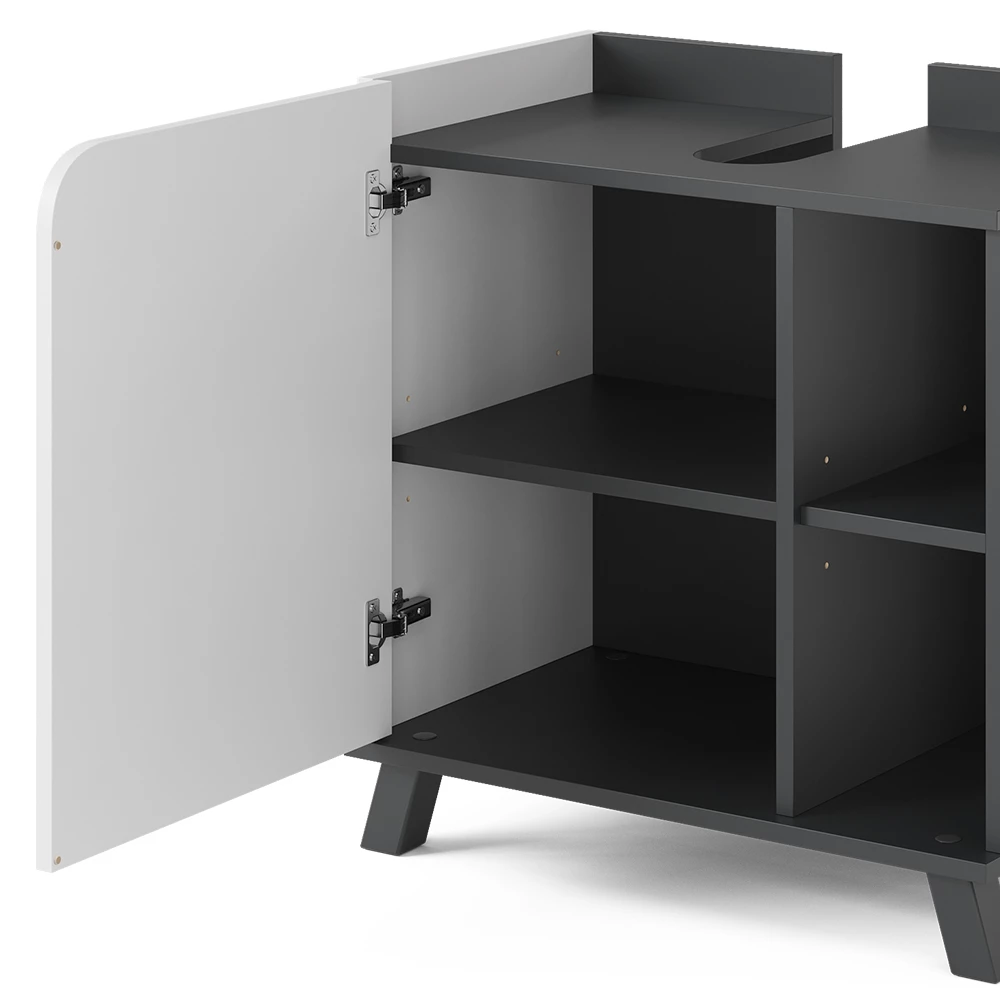 Vicco Wastafelonderbouw "Karen", Antraciet/wit, 60 x 65 cm met deur en open vakken