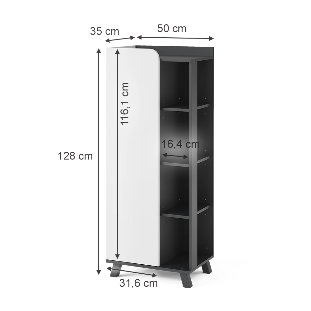 Vicco Mobiletto midi "Karen", Antracite/bianco, 50 x 128 cm con porta e vani aperti