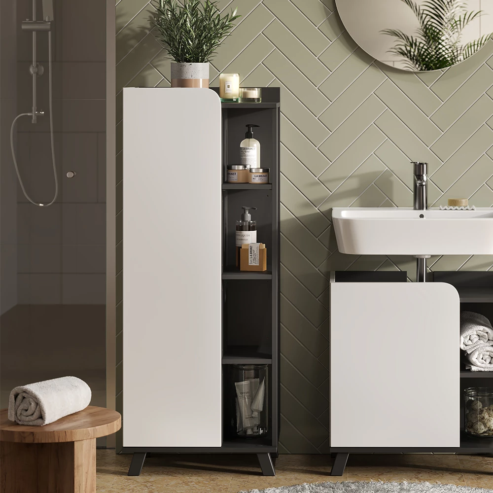Vicco Mobiletto midi "Karen", Antracite/bianco, 50 x 128 cm con porta e vani aperti