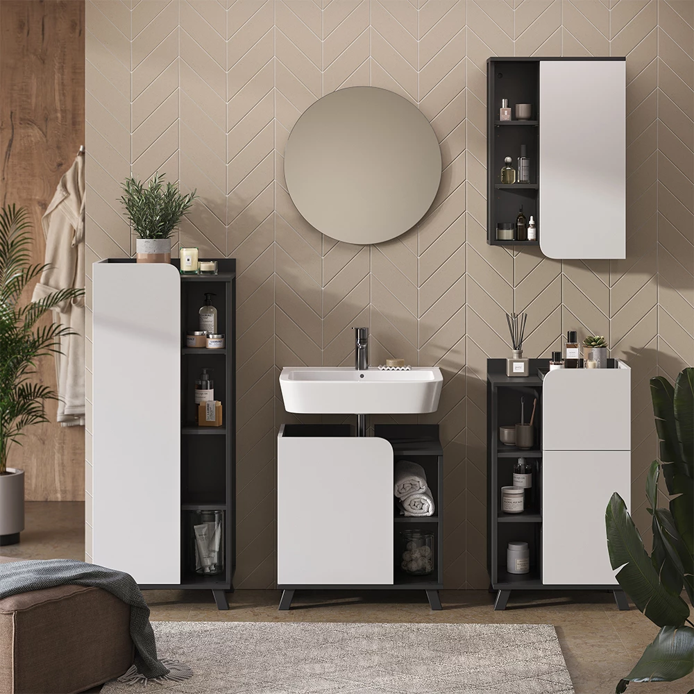 Vicco Mobiletto midi "Karen", Antracite/bianco, 50 x 128 cm con porta e vani aperti