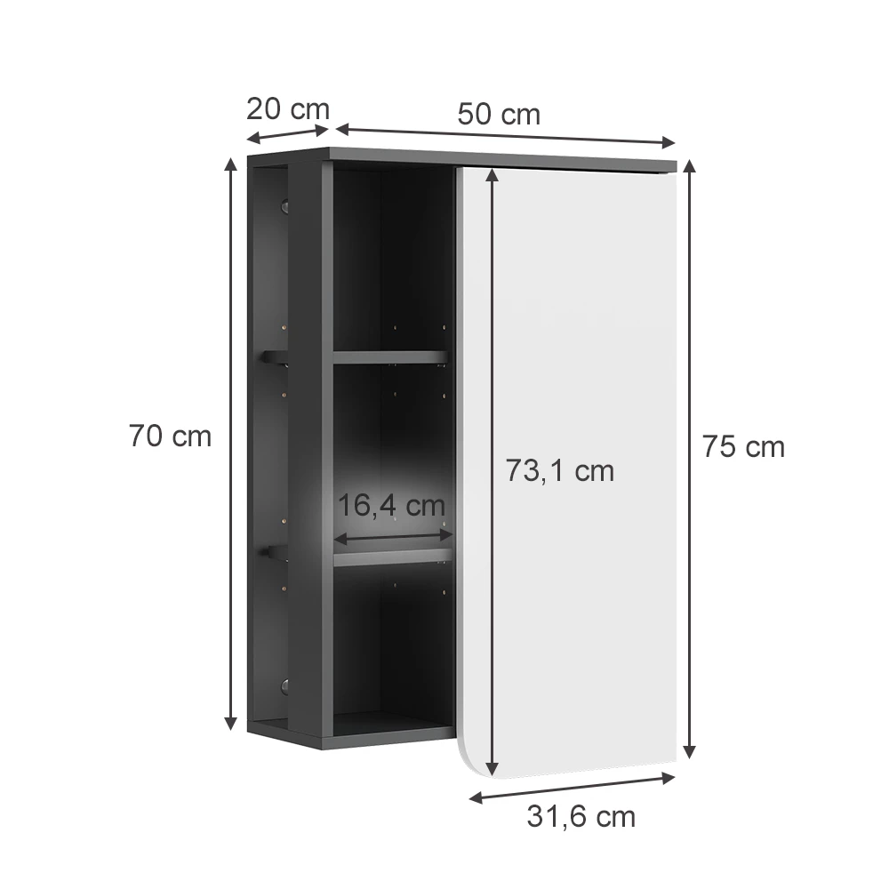 Vicco mobile bagno "Karen", Antracite/bianco, 50 x 75 cm con porta e vani aperti