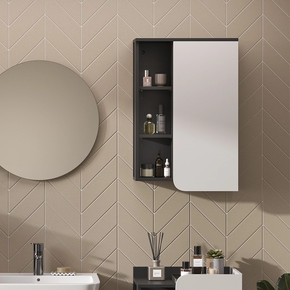Vicco Badkamerkast "Karen", Antraciet/wit, 50 x 75 cm met deur en open vakken