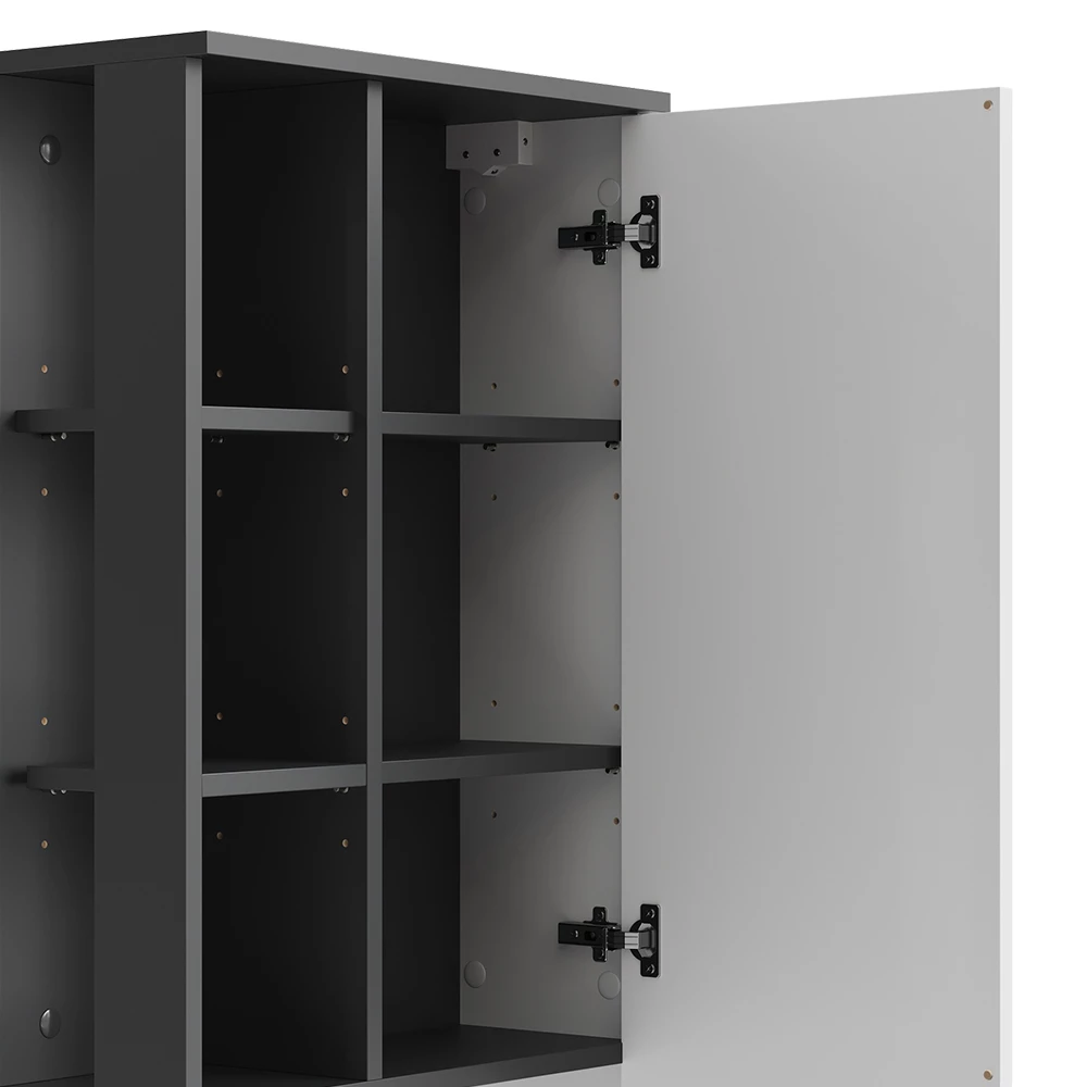 Vicco Badkamerkast "Karen", Antraciet/wit, 50 x 75 cm met deur en open vakken