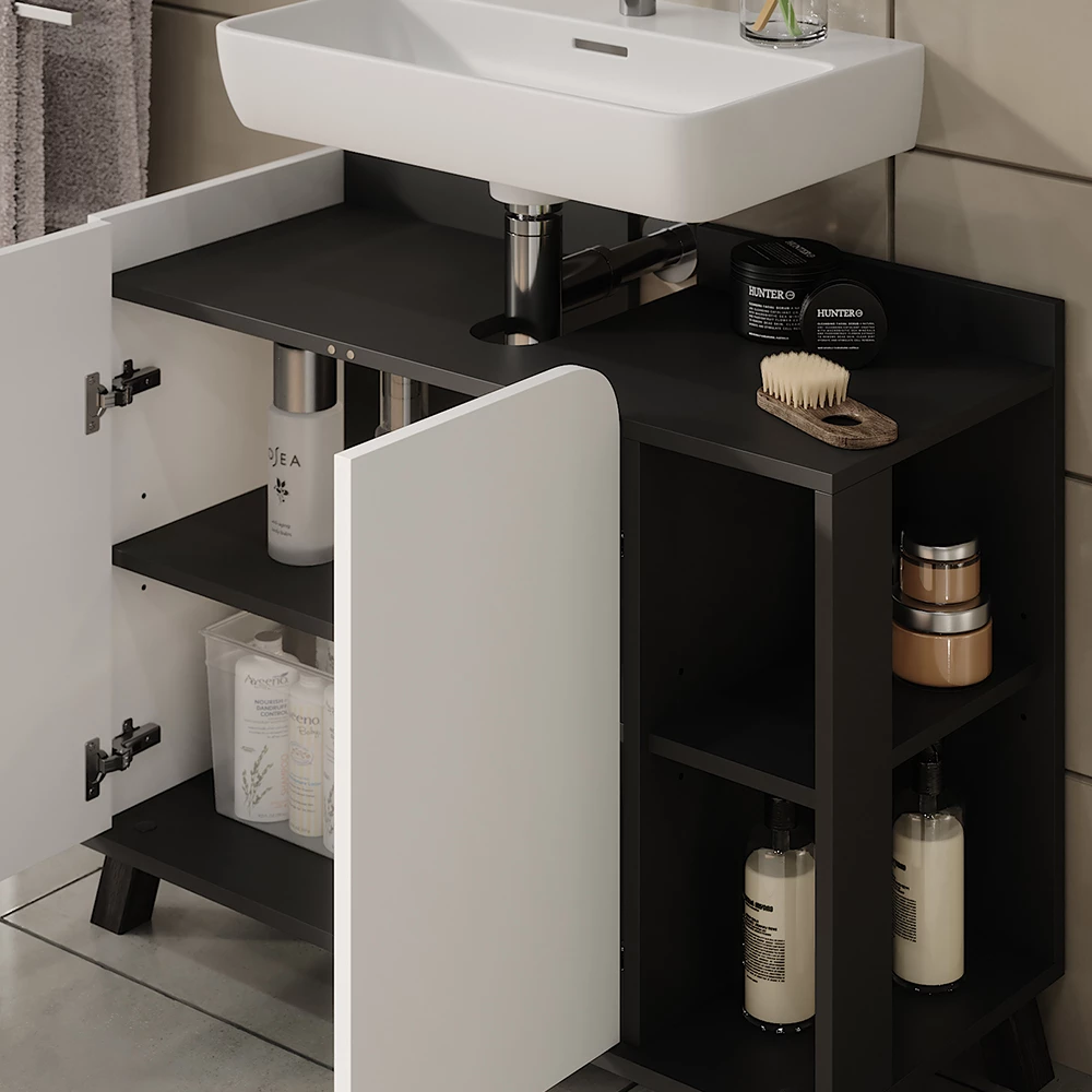 Vicco Waschbeckenunterschrank "Karen", Anthrazit/Weiß, 80 x 65 cm mit 2 Türen