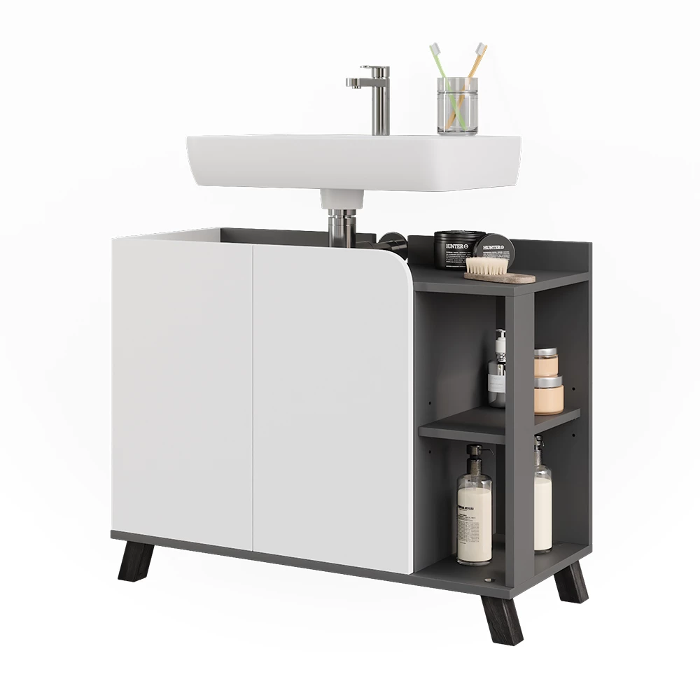 Vicco Waschbeckenunterschrank "Karen", Anthrazit/Weiß, 80 x 65 cm mit 2 Türen