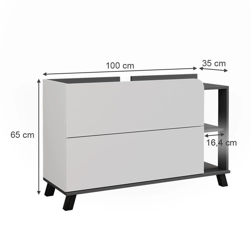 Vicco Wastafelonderkast "Karen", Antraciet/wit, 100 x 65 cm met 2 deuren en laden