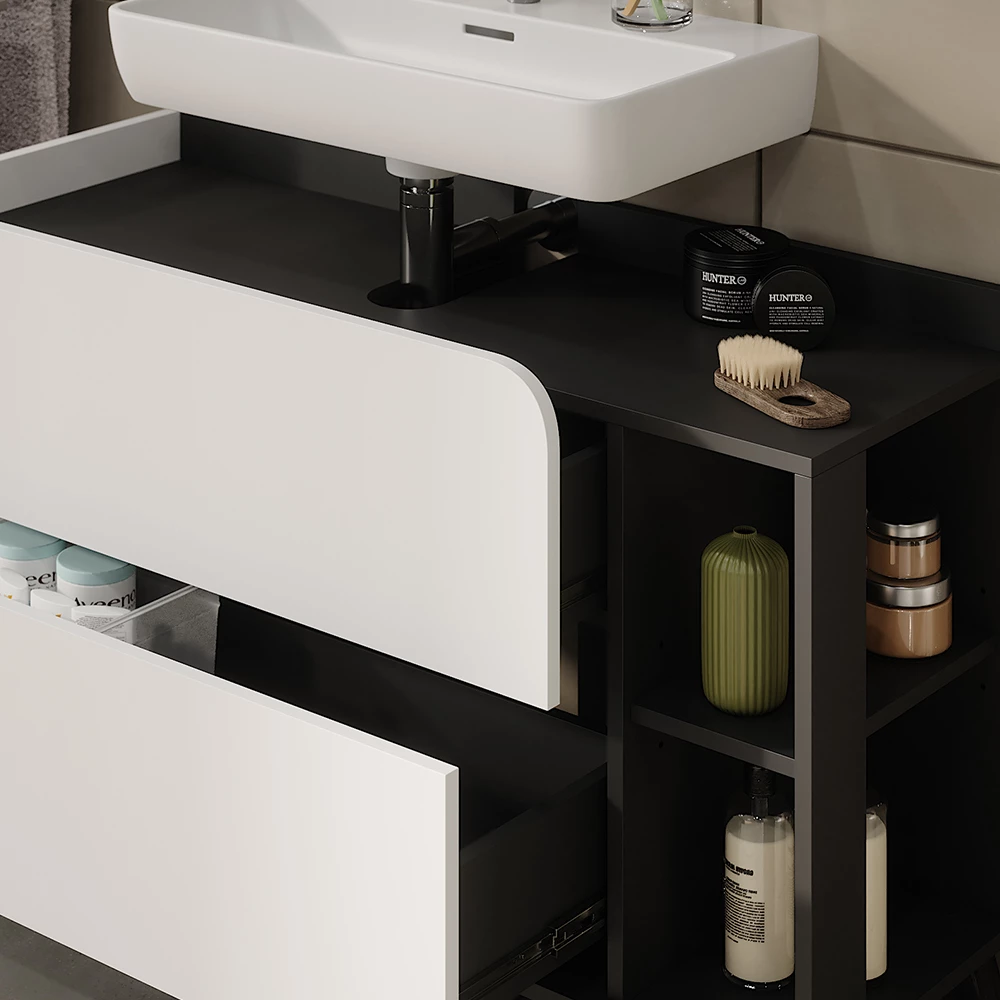 Vicco Wastafelonderkast "Karen", Antraciet/wit, 100 x 65 cm met 2 deuren en laden