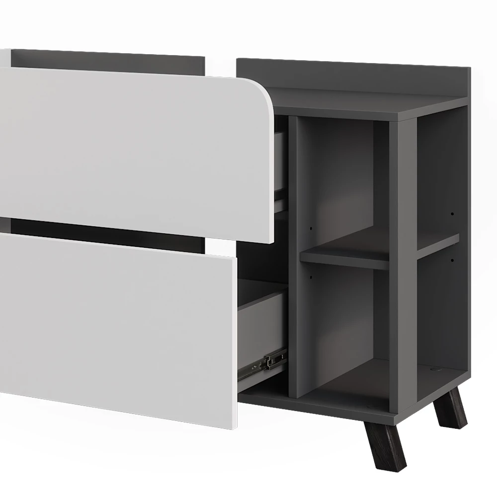 Vicco Wastafelonderkast "Karen", Antraciet/wit, 100 x 65 cm met 2 deuren en laden