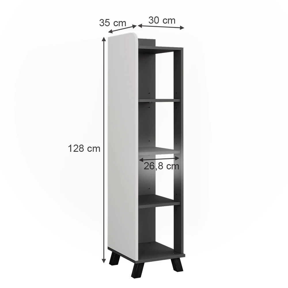 Vicco Midischrank "Karen", Anthrazit/Weiß, 30 x 128 cm mit Fächern