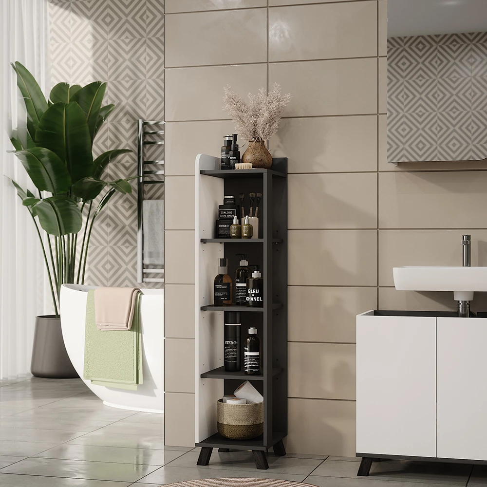 Vicco Midischrank "Karen", Anthrazit/Weiß, 30 x 128 cm mit Fächern