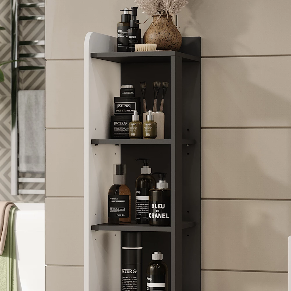 Vicco Midischrank "Karen", Anthrazit/Weiß, 30 x 128 cm mit Fächern