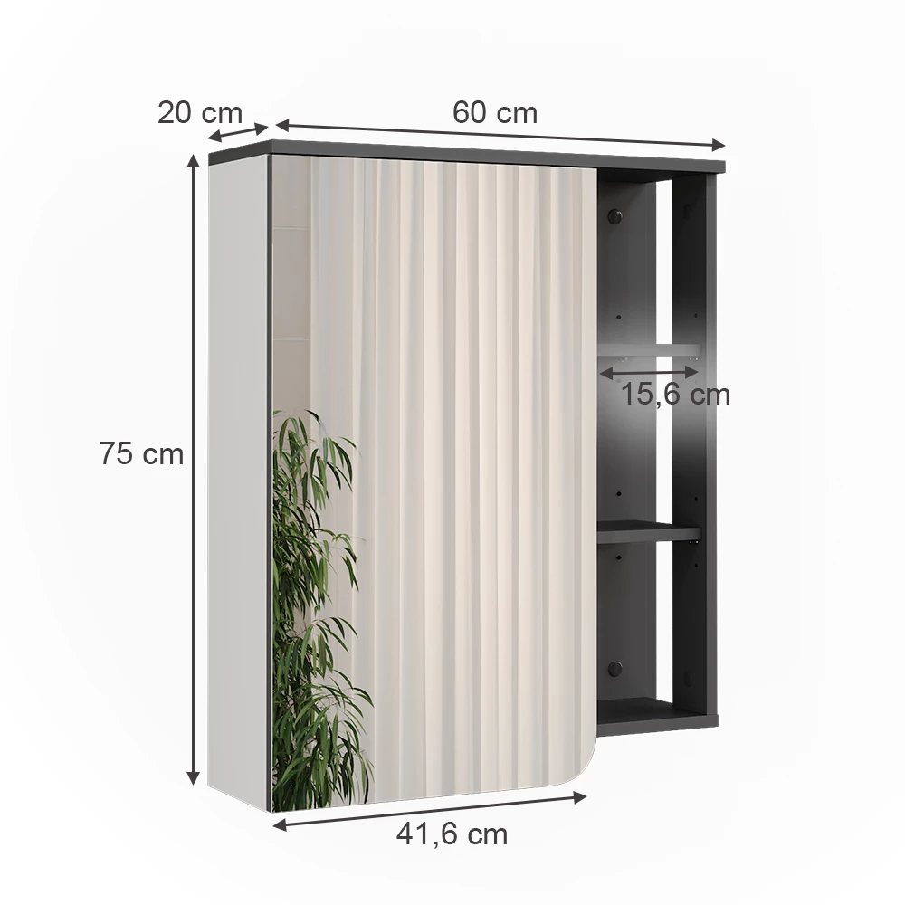 Vicco Spiegelkast "Karen", Antraciet/wit, 60 x 75 cm