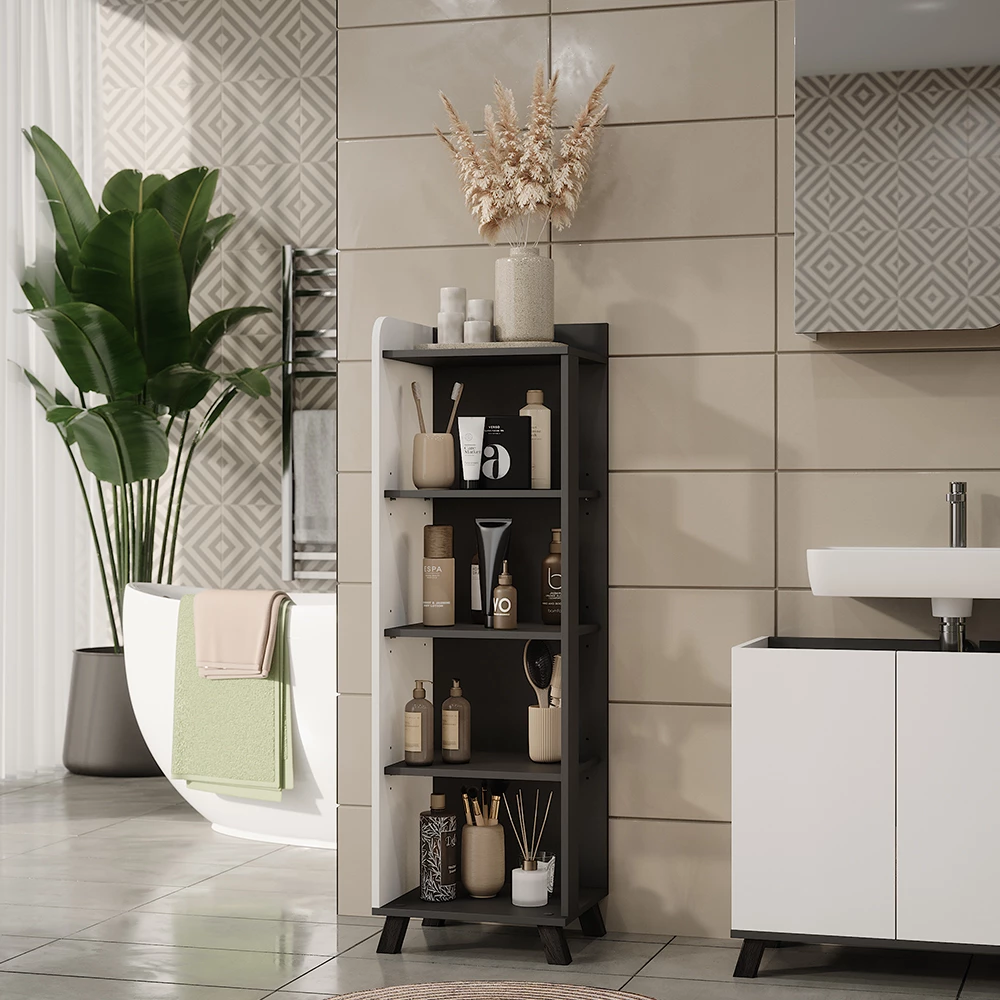Vicco Badregal "Karen", Anthrazit/Weiß, 40 x 128 cm mit 4 Fächern
