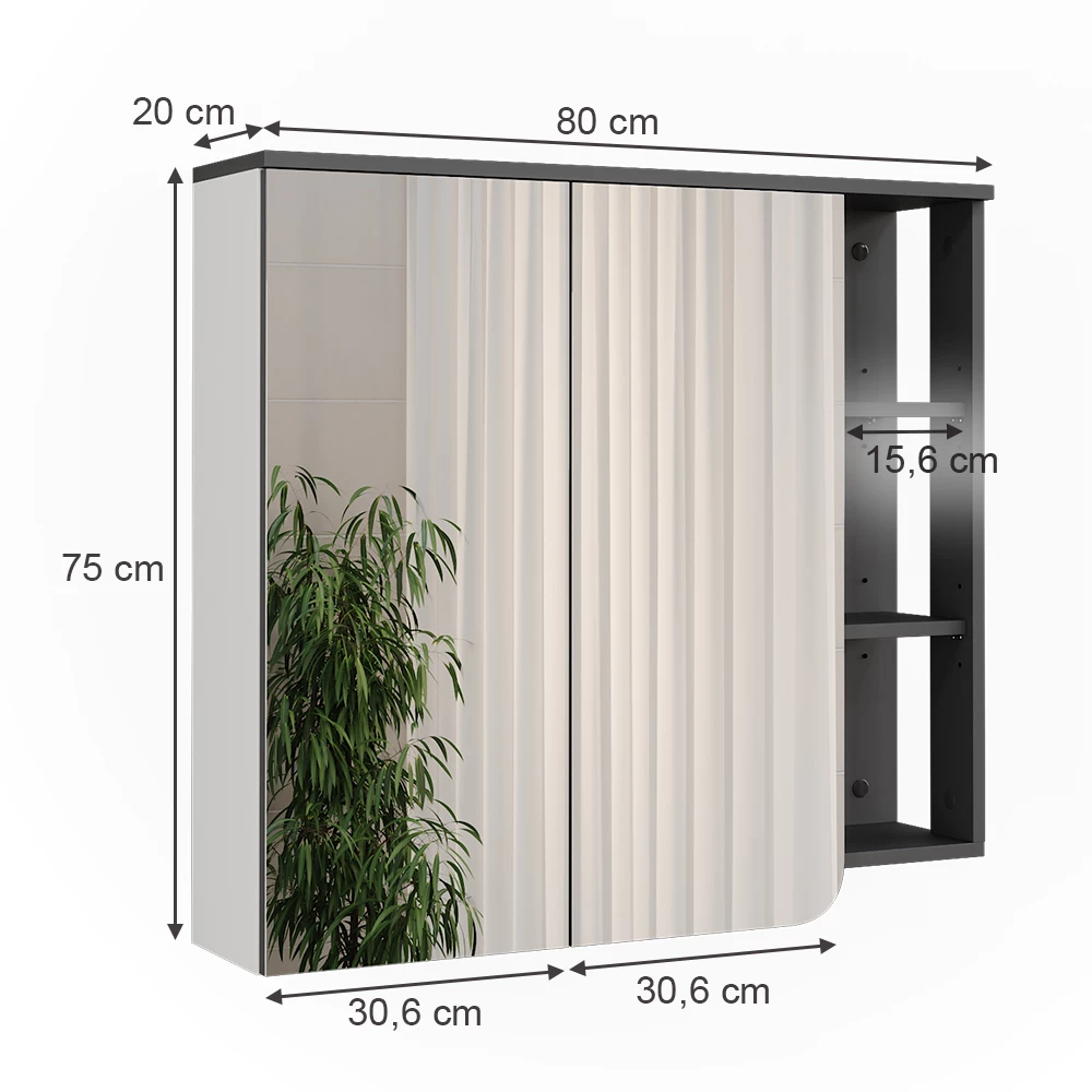 Vicco Mobile a specchio "Karen", Antracite/bianco, 80 x 75 cm