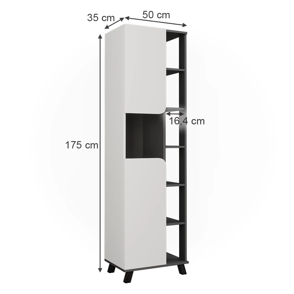 Vicco Hochschrank "Karen", Anthrazit/Weiß, 50 x 175 cm mit 2 Türen