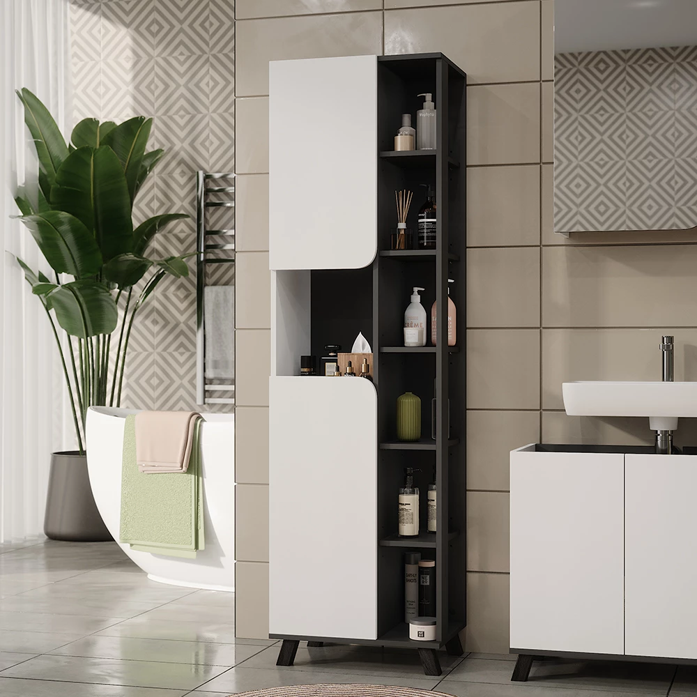 Vicco Hochschrank "Karen", Anthrazit/Weiß, 50 x 175 cm mit 2 Türen