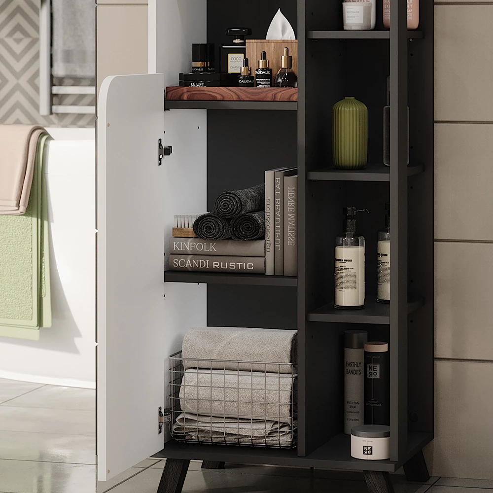 Vicco Hochschrank "Karen", Anthrazit/Weiß, 50 x 175 cm mit 2 Türen
