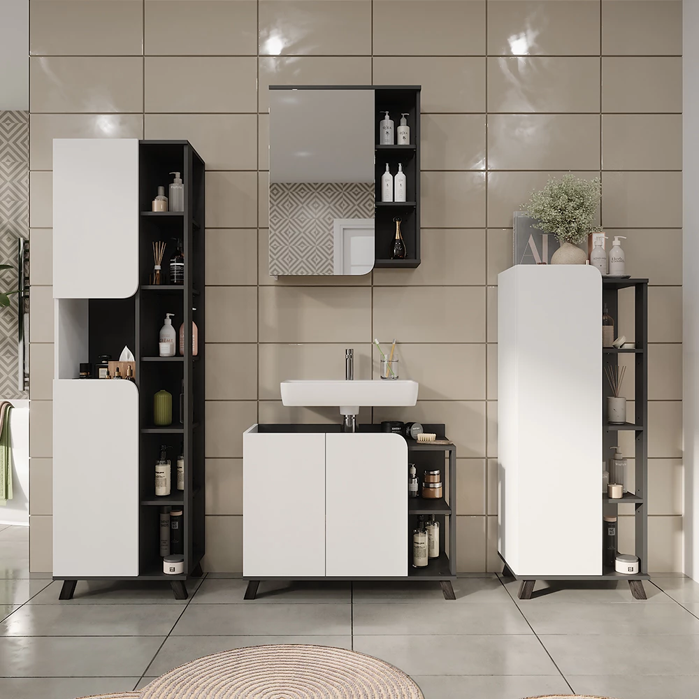Vicco Hochschrank "Karen", Anthrazit/Weiß, 50 x 175 cm mit 2 Türen