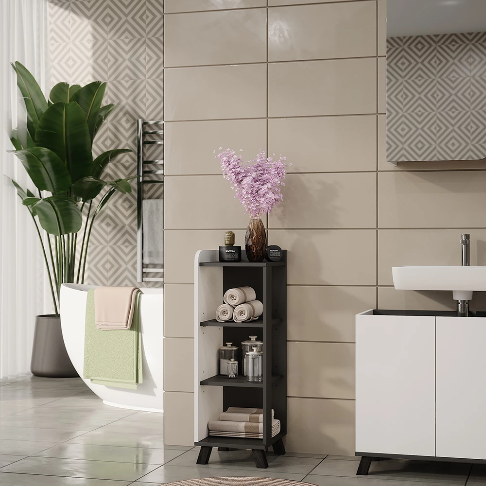 Vicco mobiletto bagno "Karen", Antracite/bianco, 30 x 90 cm con 4 ripiani