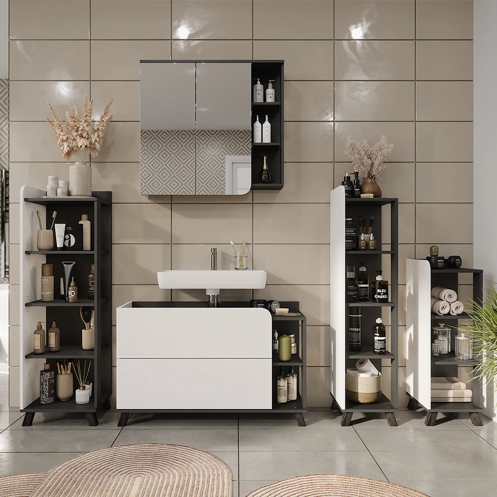 Vicco mobiletto bagno "Karen", Antracite/bianco, 30 x 90 cm con 4 ripiani