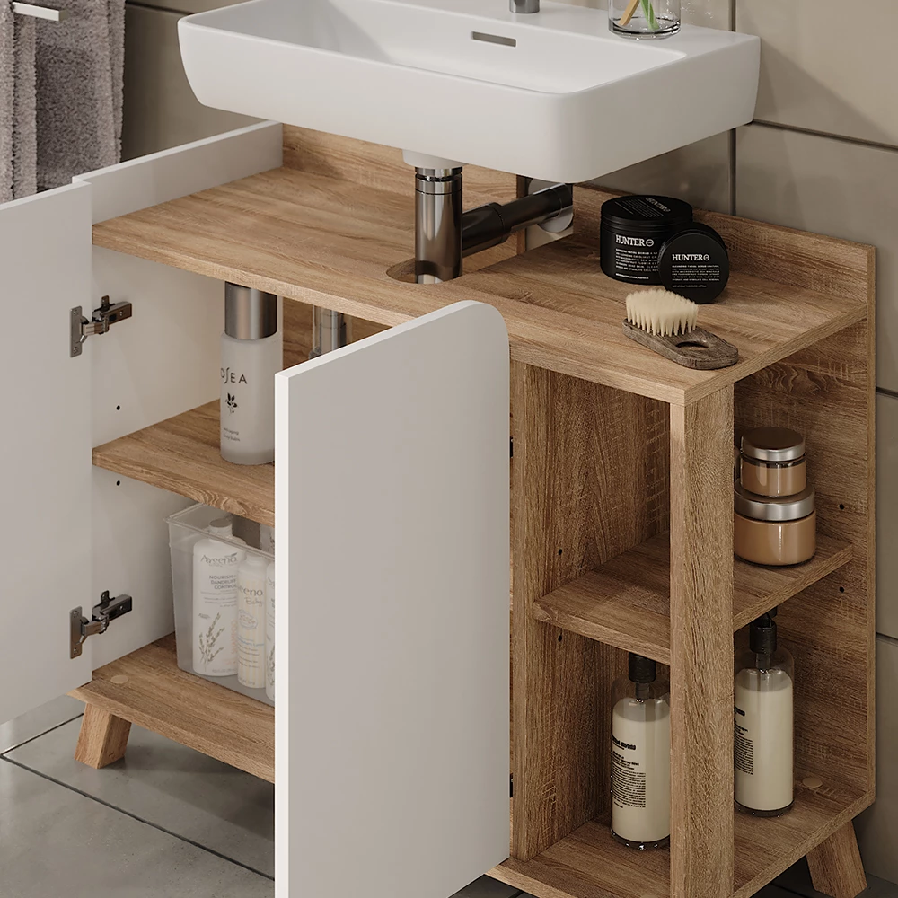 Vicco Waschbeckenunterschrank "Karen", Sonoma/Weiß, 80 x 65 cm mit 2 Türen