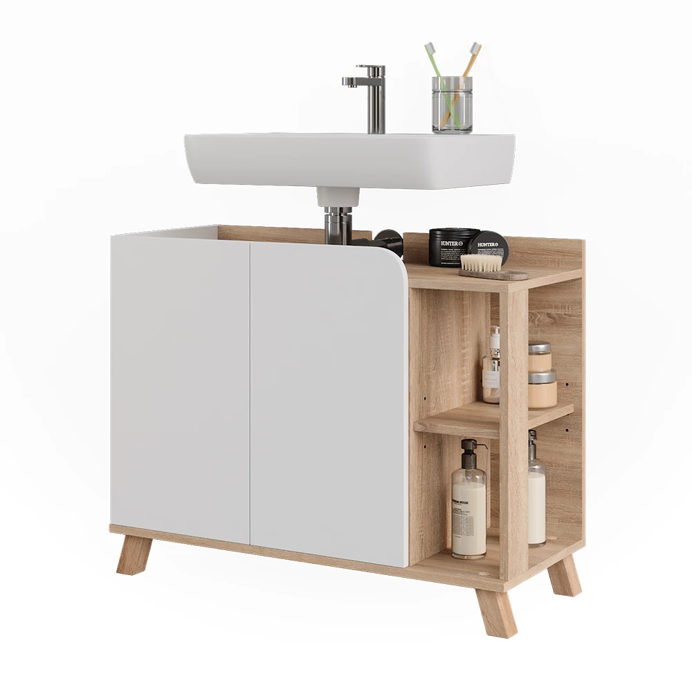 Vicco Waschbeckenunterschrank "Karen", Sonoma/Weiß, 80 x 65 cm mit 2 Türen