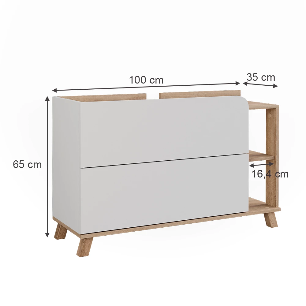 ViccoDiskbänksskåp"Karen",Sonoma/Vit ,100x65 cmmed 2 dörrar och lådor