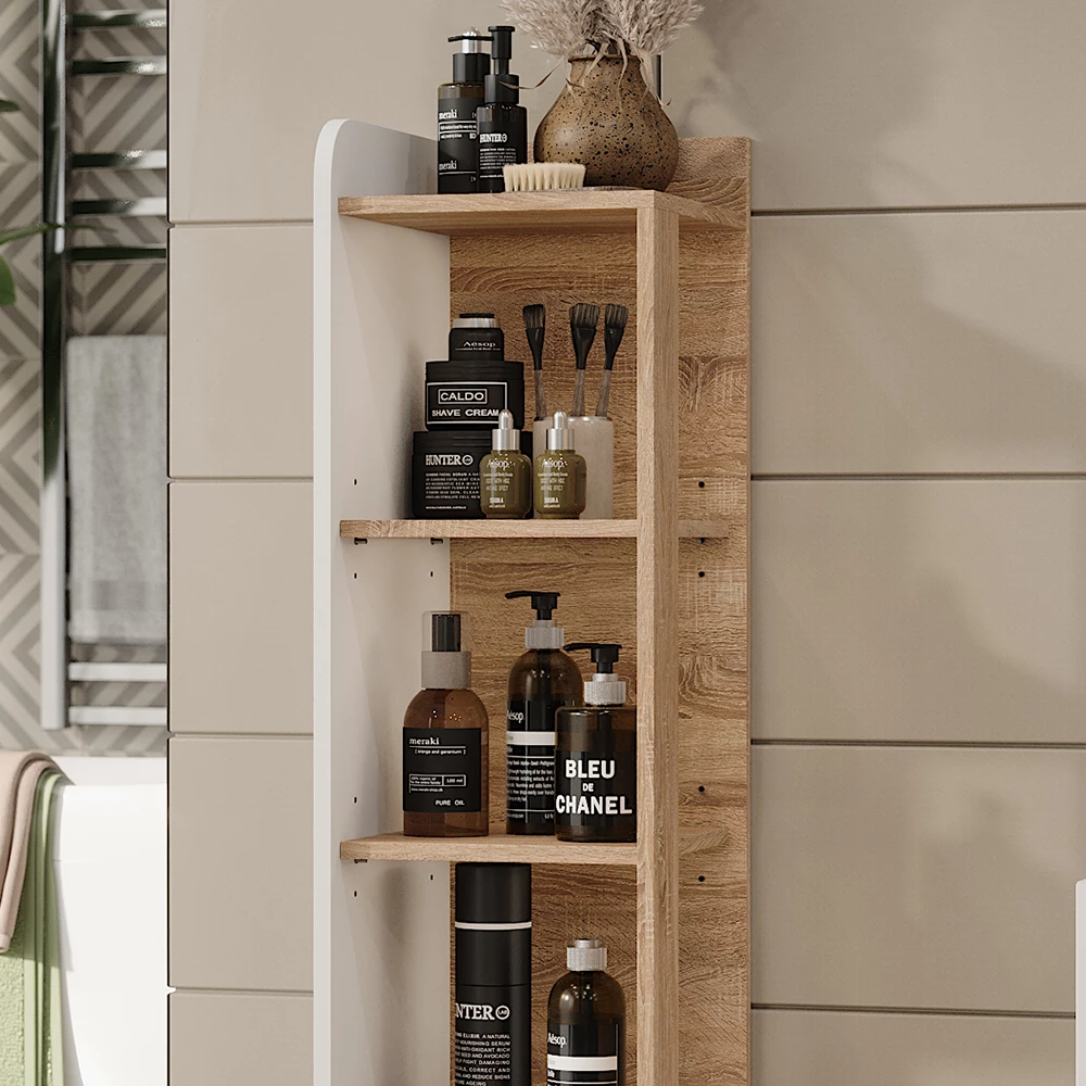 Vicco Badregal "Karen", Sonoma/Weiß, 30 x 128 cm mit 4 Fächern