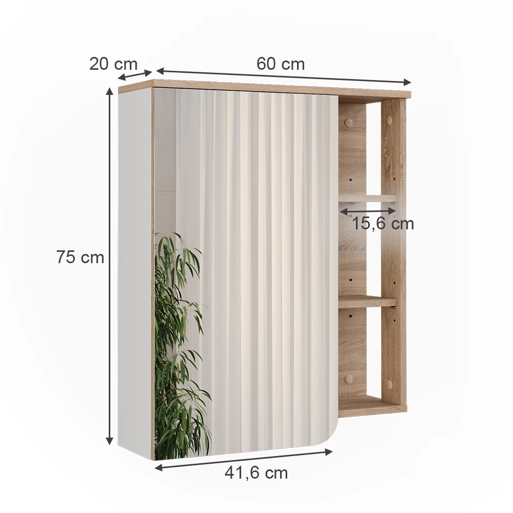 Vicco Spiegelschrank "Karen", Sonoma/Weiß, 60 x 75 cm