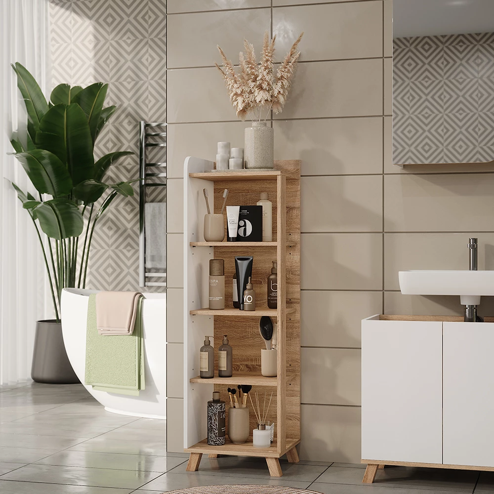 Vicco Badregal "Karen", Sonoma/Weiß, 40 x 128 cm mit 4 Fächern