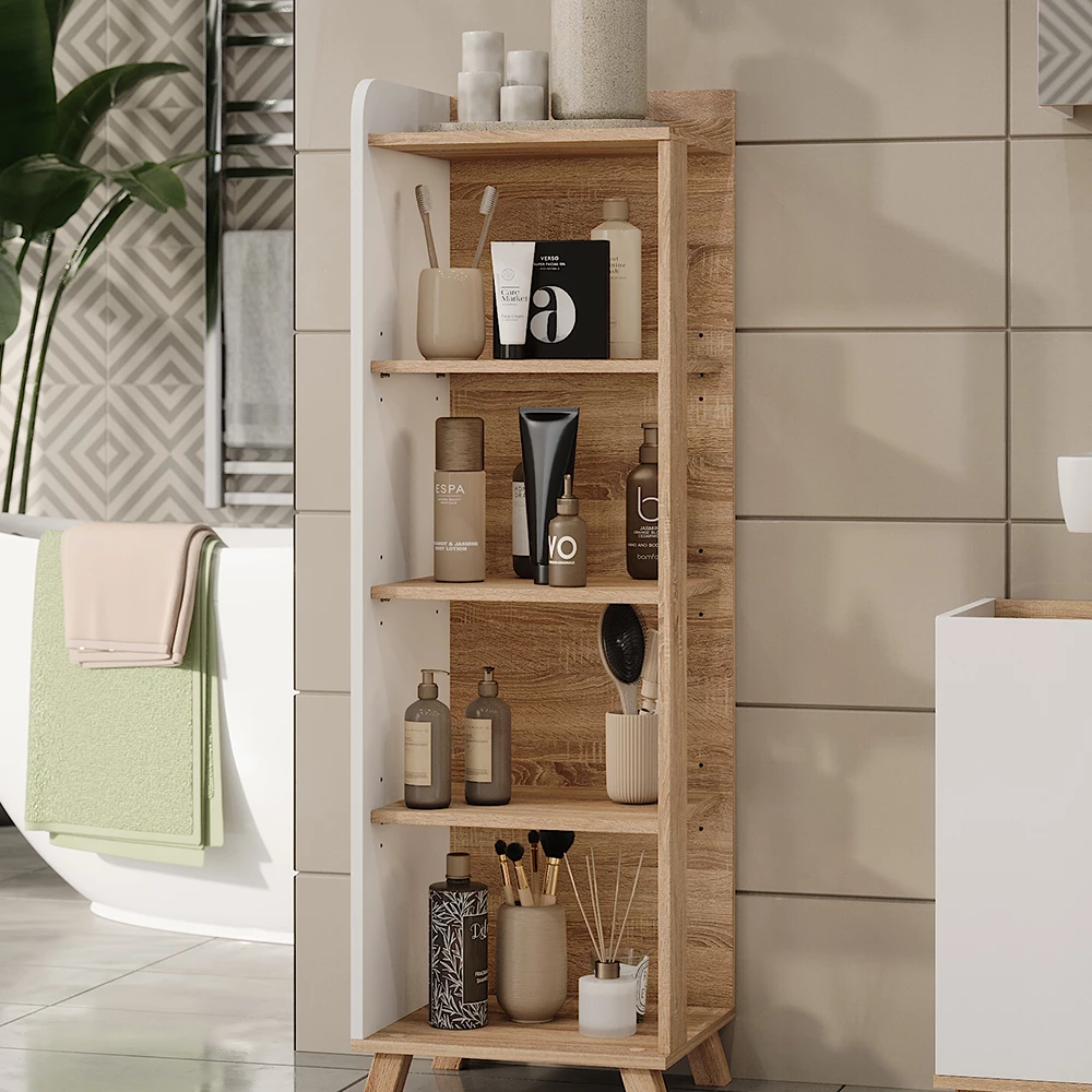 Vicco Badregal "Karen", Sonoma/Weiß, 40 x 128 cm mit 4 Fächern