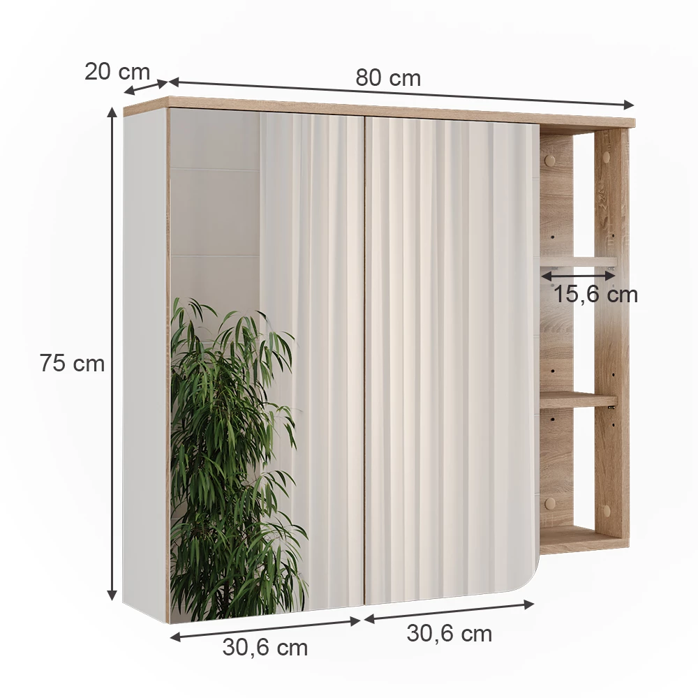 Vicco Spiegelschrank "Karen", Sonoma/Weiß, 80 x 75 cm