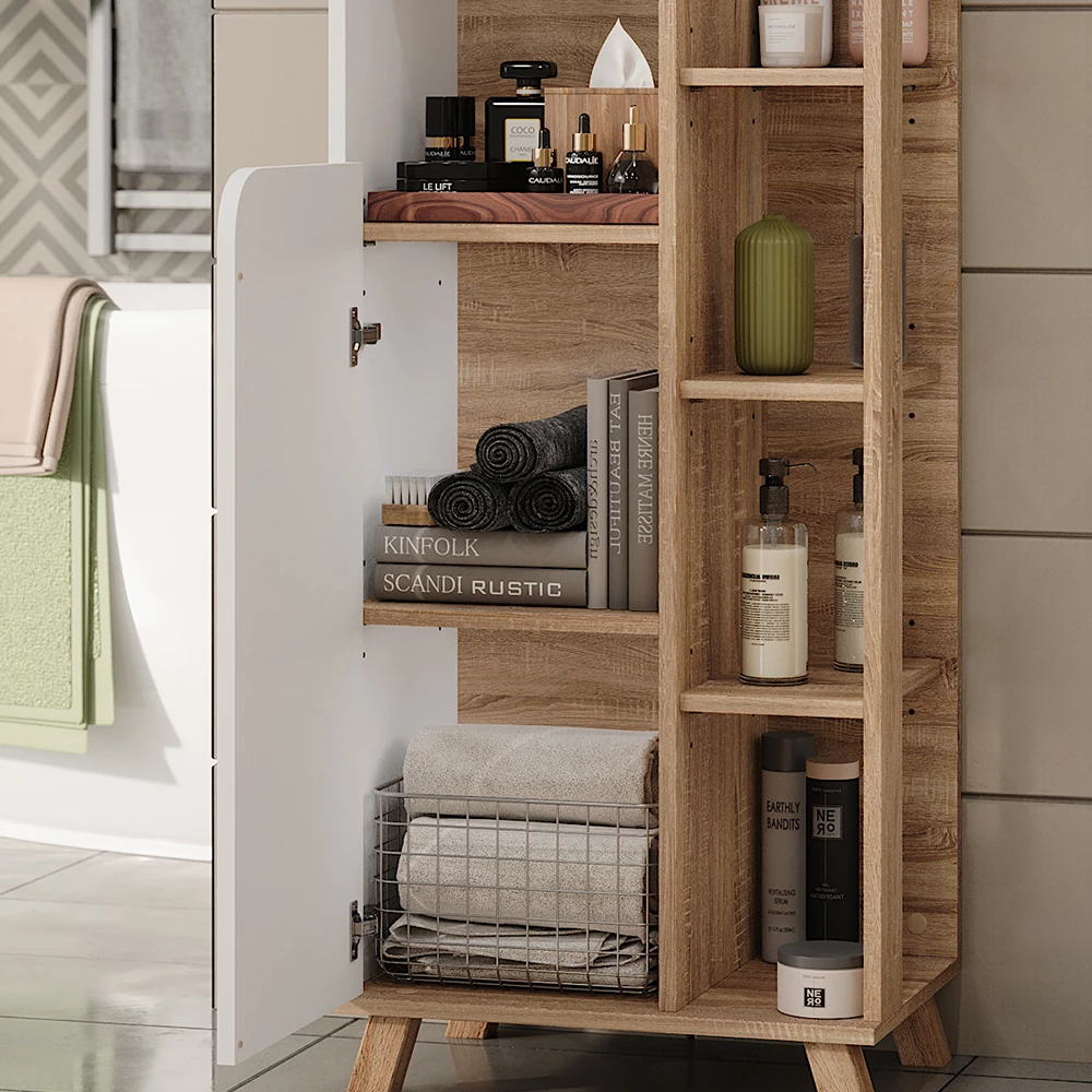 Vicco Badschrank "Karen", Sonoma/Weiß, 50 x 175 cm mit 2 Türen