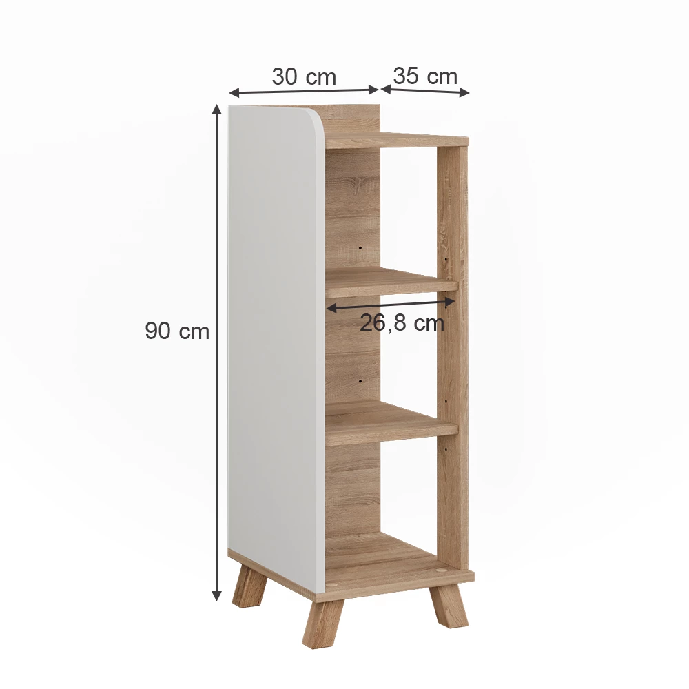 Vicco Midischrank "Karen", Sonoma/Weiß, 30 x 90 cm mit 4 Ablagen