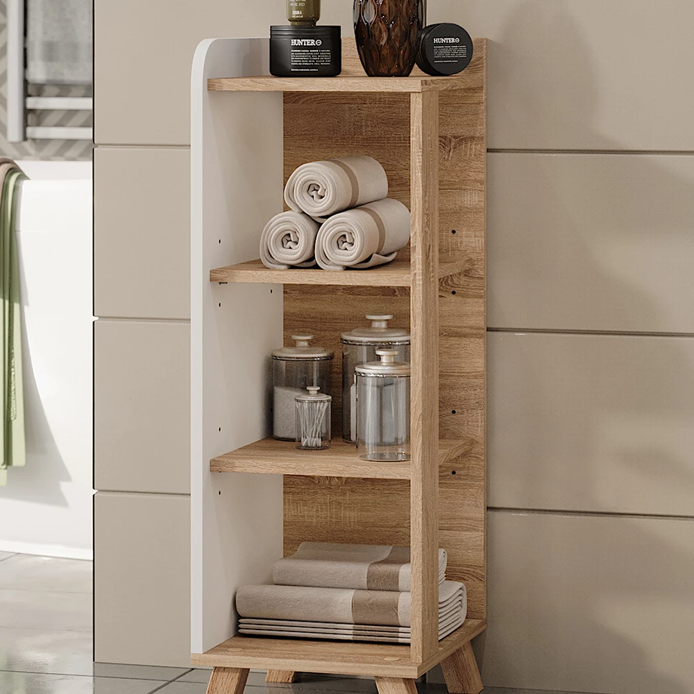 Vicco Midischrank "Karen", Sonoma/Weiß, 30 x 90 cm mit 4 Ablagen