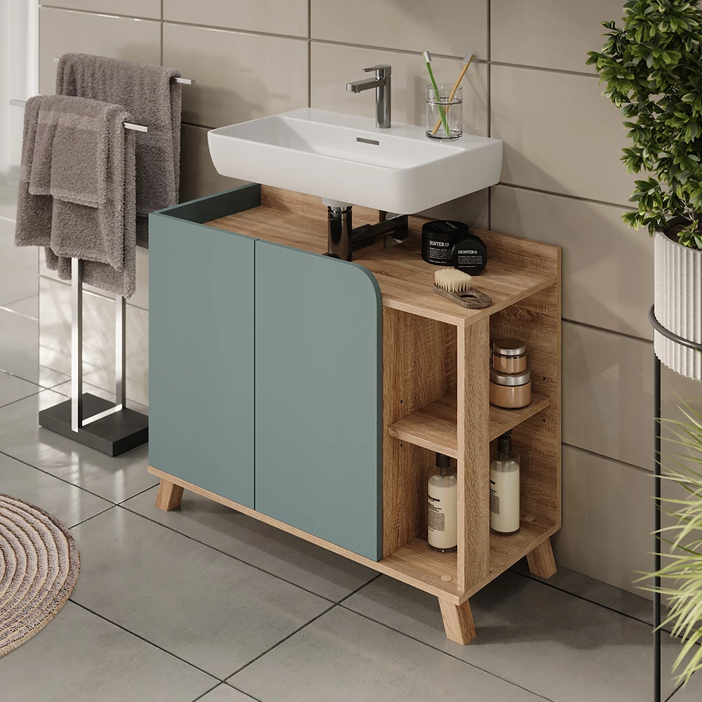 Vicco Waschbeckenunterschrank "Karen", Sonoma/Blau, 80 x 65 cm mit 2 Türen
