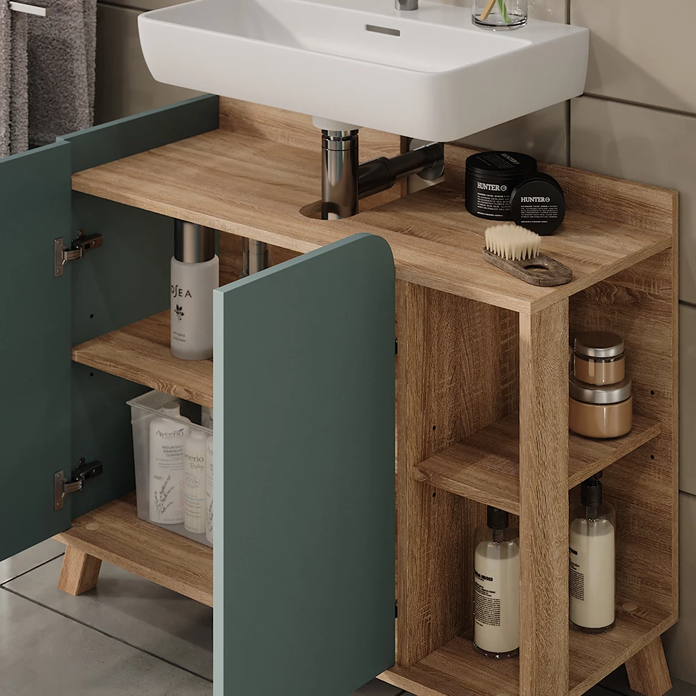 Vicco Waschbeckenunterschrank "Karen", Sonoma/Blau, 80 x 65 cm mit 2 Türen