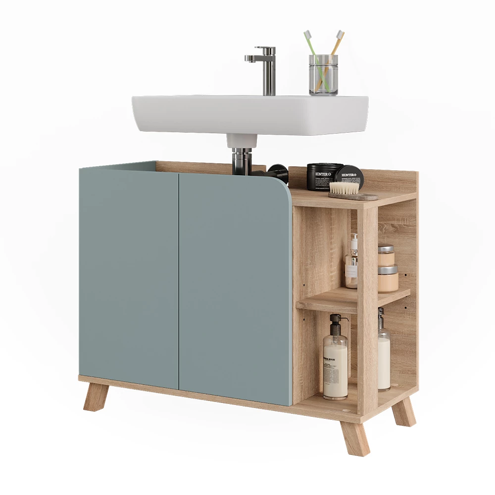 Vicco Waschbeckenunterschrank "Karen", Sonoma/Blau, 80 x 65 cm mit 2 Türen