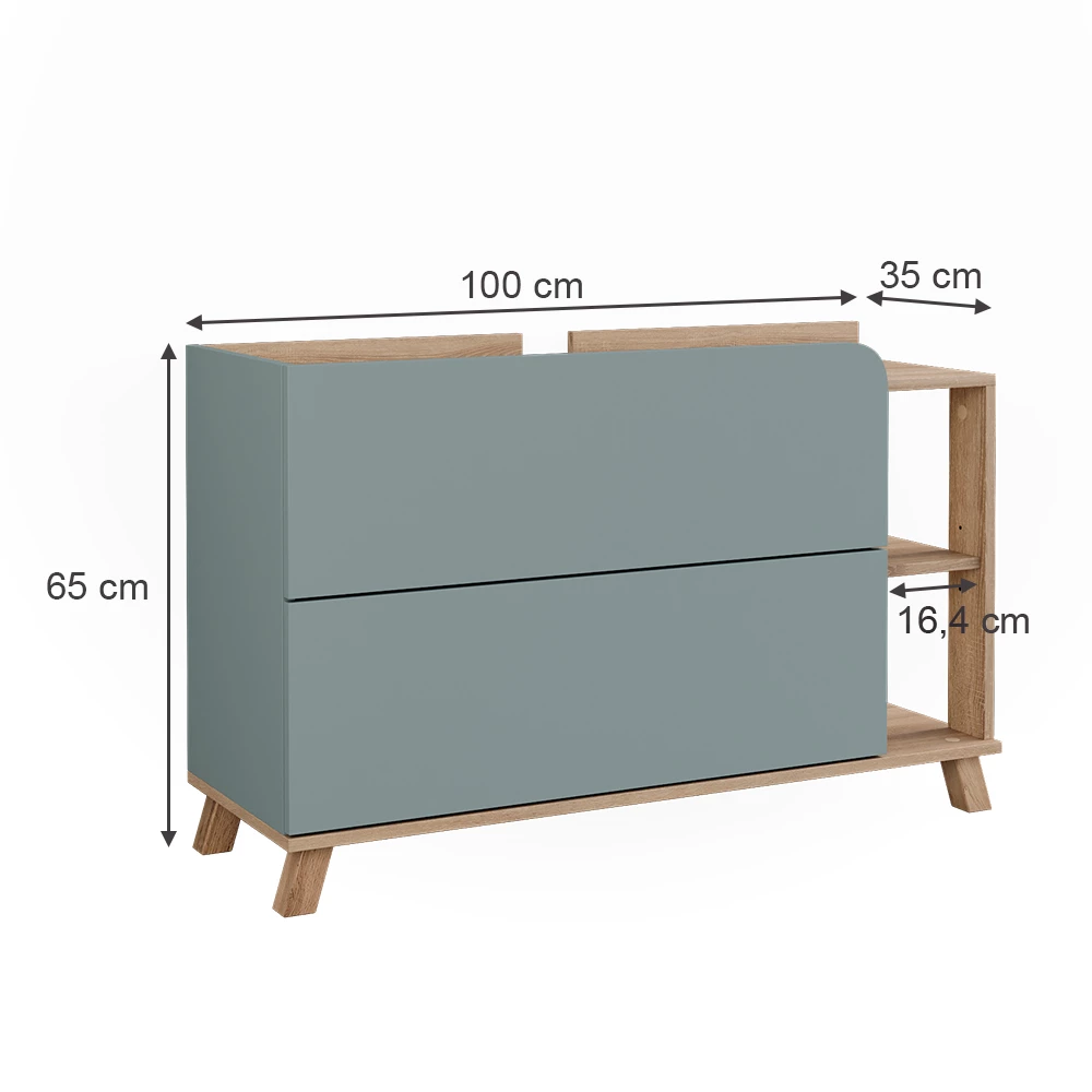 Vicco Mobiletto per lavabo "Karen", Sonoma/blu, 100 x 65 cm con 2 ante e cassetti